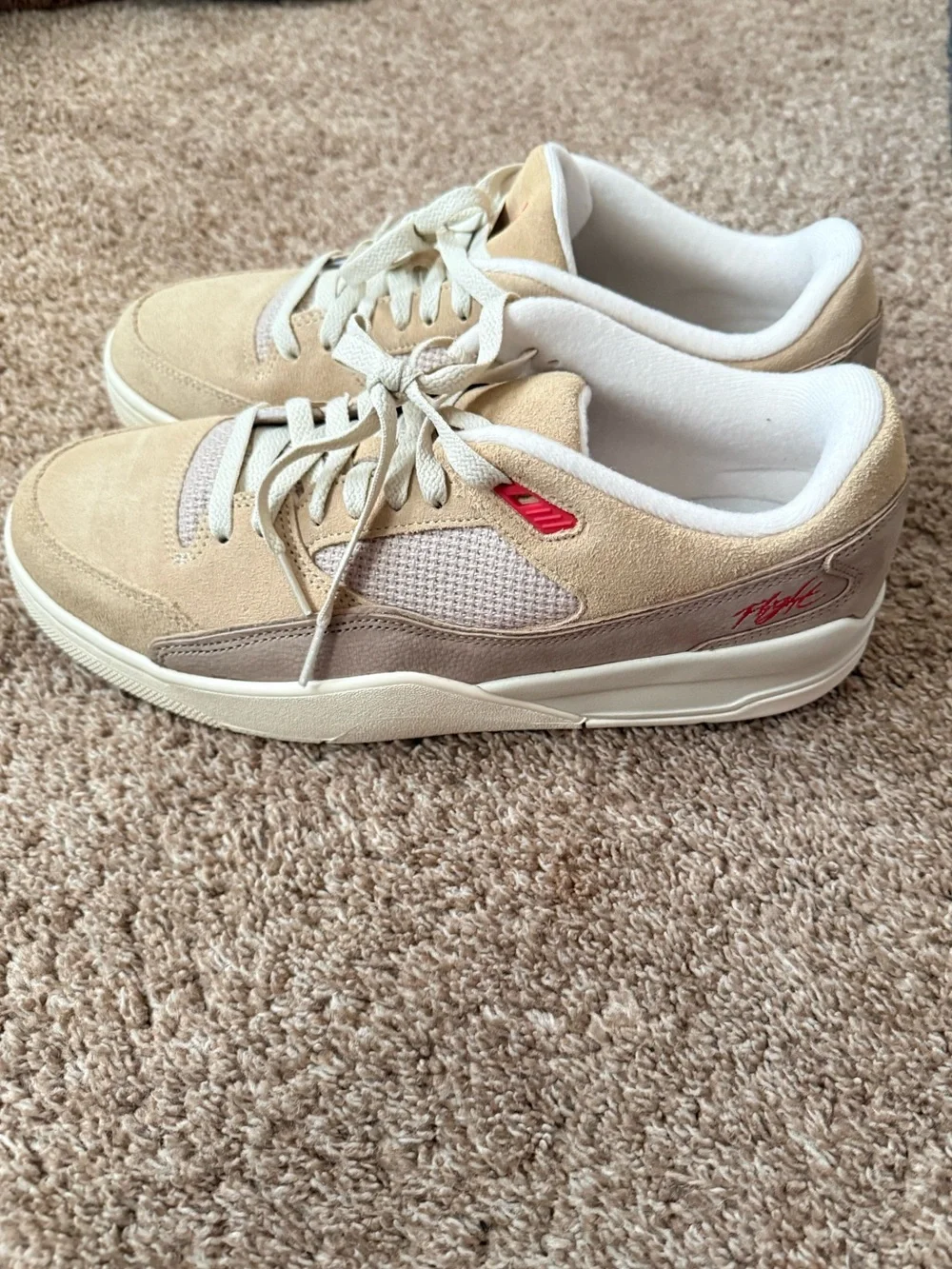 Jordan Low-Top Sneakers in Beige with Red Accents